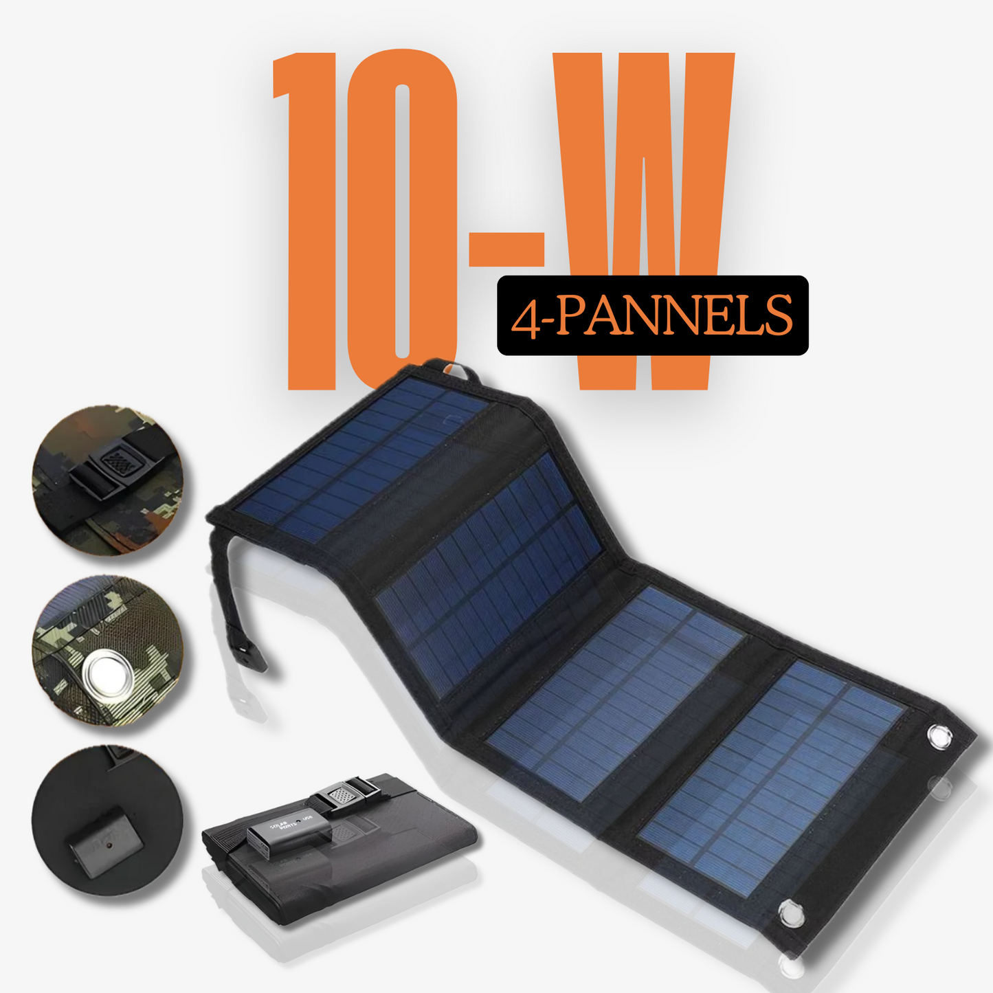 PowerNexus™ - 10W 4-Panel Portable Solar Charger with Dual USB Outputs - Black