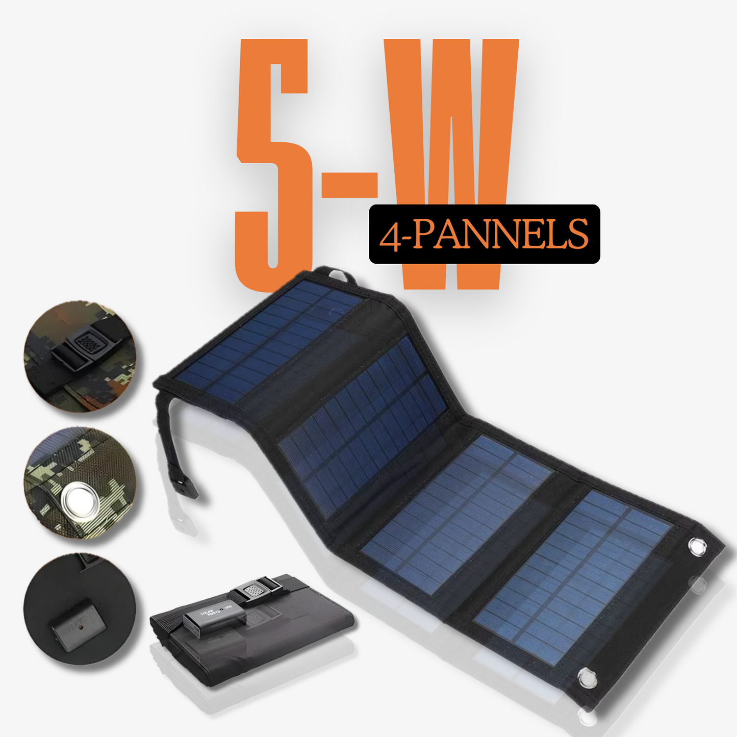 PowerNexus™ - 5W 4-Panel Portable Solar Charger with Dual USB Outputs - Black