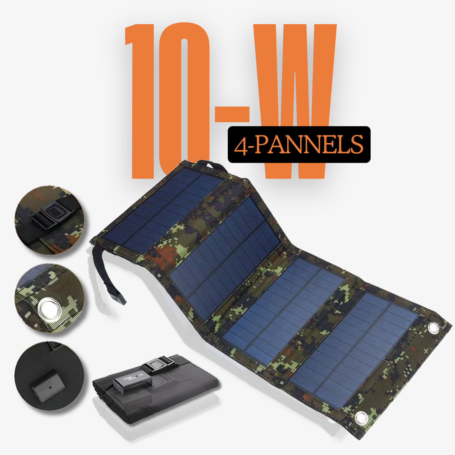 PowerNexus™ - 10W 4-Panel Portable Solar Charger with Dual USB Outputs - Camouflage