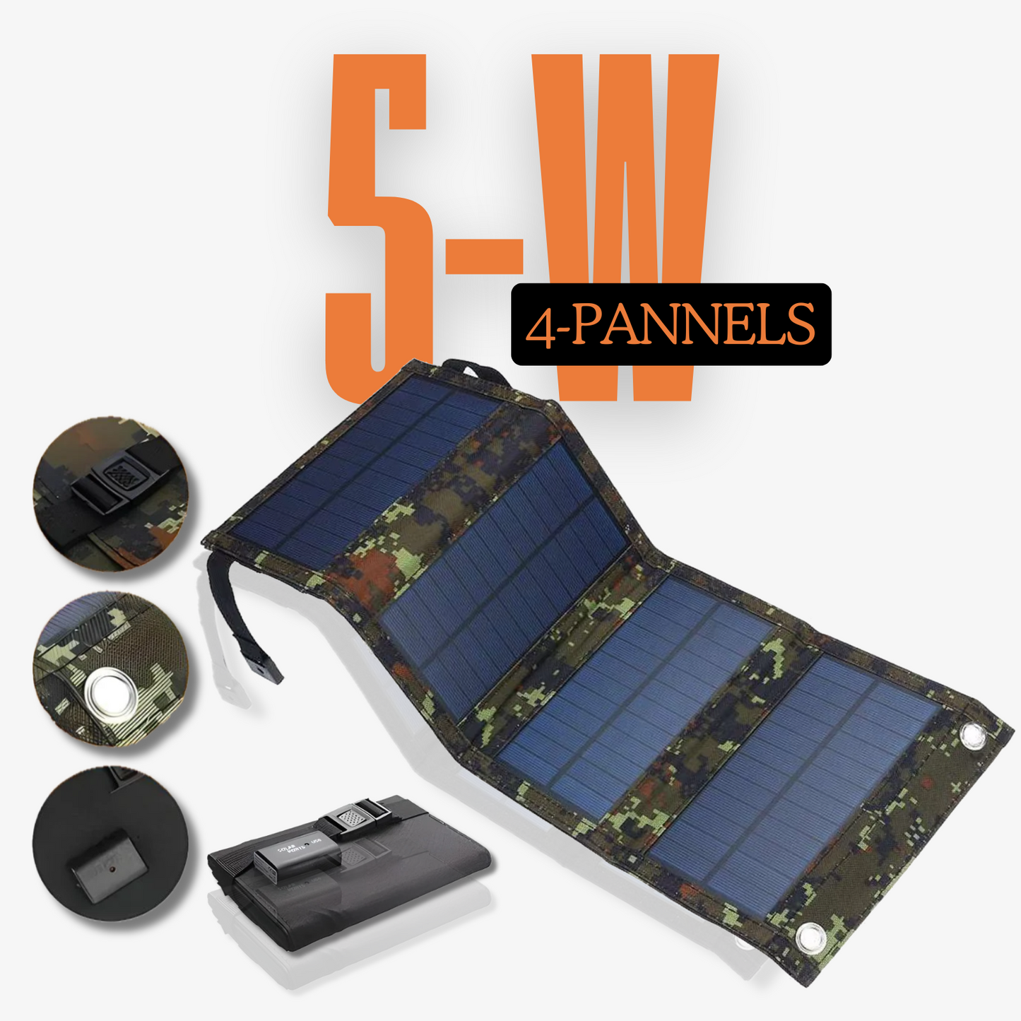 PowerNexus™ - 5W 4-Panel Portable Solar Charger with Dual USB Outputs - Camouflage