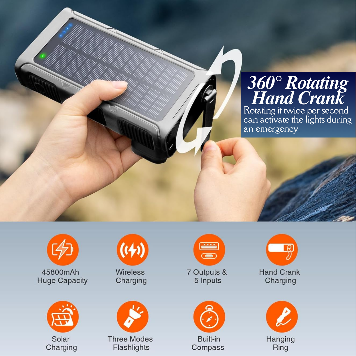 PowerNexus™ – The Ultimate 45,800mAh Hand Crank Solar Power Bank & Camping Light for Endless Adventures!